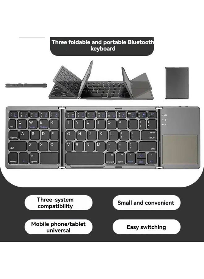 M MIAOYAN Tri-fold portable Bluetooth keyboard with touchpad, compatible with multiple systems including iOS/Android/Windows smartphones and tablets. - Image 1